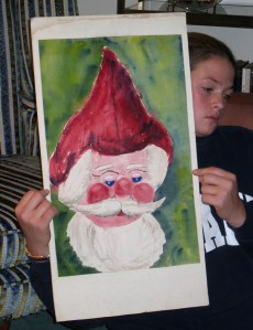 Christmas Day, 2003 -- Katie and Santa.  Mother had just returned to the Rolfe Care Center after having Christmas dinner at the farm.