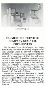 This tall grain elevator is the subject of Mother's two watercolors painted in 1949:  Pocahontas Grain Elevator I, and Pocahontas Grain Elevator II...similar paintings, yet very different.  Click to enlarge.  (Posting permission of photo is granted by the Pocahontas County Historical Society.)