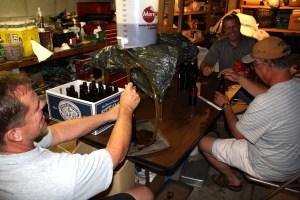 Bill, Scott (furthest from camera) and Jim bottling Claim Jumper Steam on July 15th.  (Click photo to enlarge.)